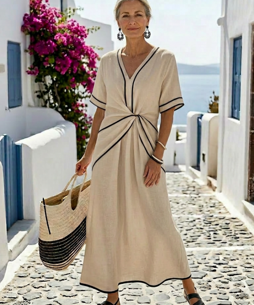 Linnea | Rochie midi cu decolteu în V și mâneci scurte