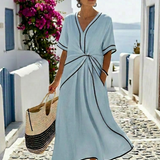 Linnea | Rochie midi cu decolteu în V și mâneci scurte