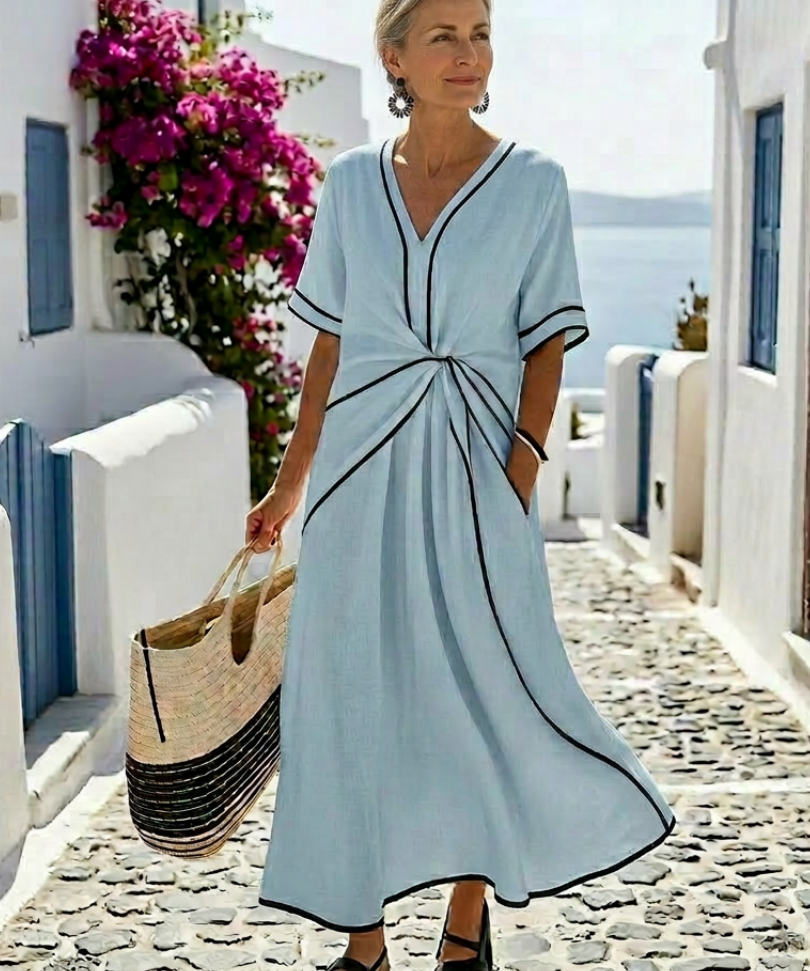 Linnea | Rochie midi cu decolteu în V și mâneci scurte