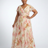 Elara | Rochie Maxi Florală cu Decolteu în V și Mânecă Scurtă