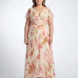 Elara | Rochie Maxi Florală cu Decolteu în V și Mânecă Scurtă
