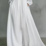 Crina | Rochie Maxi Minimalistă din Bumbac și In cu Patchwork, Gât Înalt și Mâneci Lungi