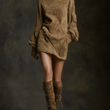 Sara | Rochie mini lejeră din suede cu guler înalt