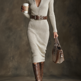 Emma | Rochie din tricot cu guler mediu înalt și curea