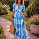 Ione | Rochie Midi Florală fără Mâneci cu Decolteu în V