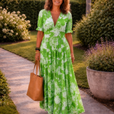 Ione | Rochie Midi Florală fără Mâneci cu Decolteu în V