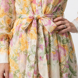 Cressida | Rochie Maxi Florală cu Strat Transparent și Mânecă Lungă