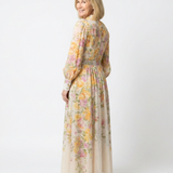 Cressida | Rochie Maxi Florală cu Strat Transparent și Mânecă Lungă