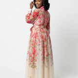 Cressida | Rochie Maxi Florală cu Strat Transparent și Mânecă Lungă