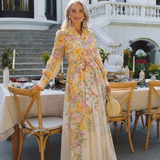 Cressida | Rochie Maxi Florală cu Strat Transparent și Mânecă Lungă