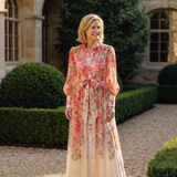 Cressida | Rochie Maxi Florală cu Strat Transparent și Mânecă Lungă